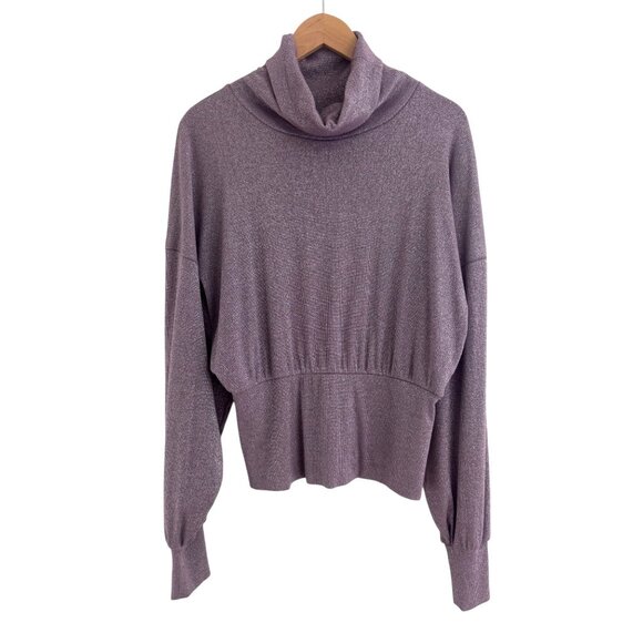Free People Metallic Shimmer Glam Dolman TurtleNeck Sweater Top Purple Size‎ L - Picture 3 of 8
